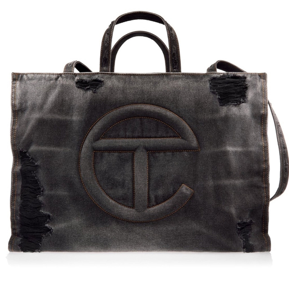 Large Denim Shopper - Distressed Black - Picture 1 of 4